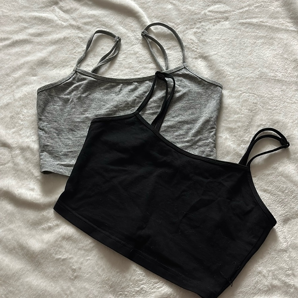 Gray and Black Crop Tops